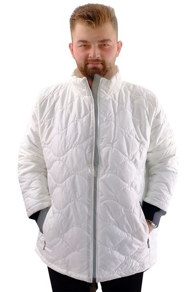 ModeXL Mode XL Ανδρικό παλτό με φερμουάρ με ριμπ μανίκι με όρθιο γιακά μεγάλου μεγέθους U24611 Λευκό