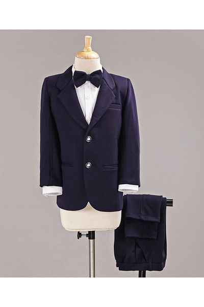 Babyhug Full Sleeves 3 Piece Party Suit With Bow Tie - Navy