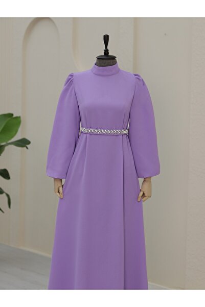 Modamorfo Šaty Hakim s balónovými rukávy a páskem - Lila
