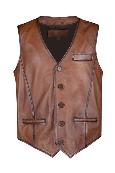 Tamer Tanca Men's Genuine Leather Taba Vest Leather Coat