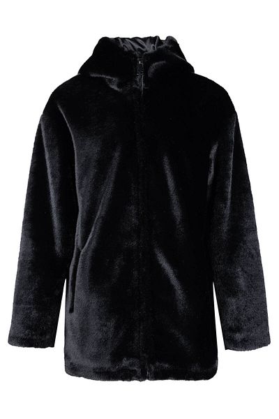 Tamer Tanca Women's Plush Black Fabric Coat Leather Coat