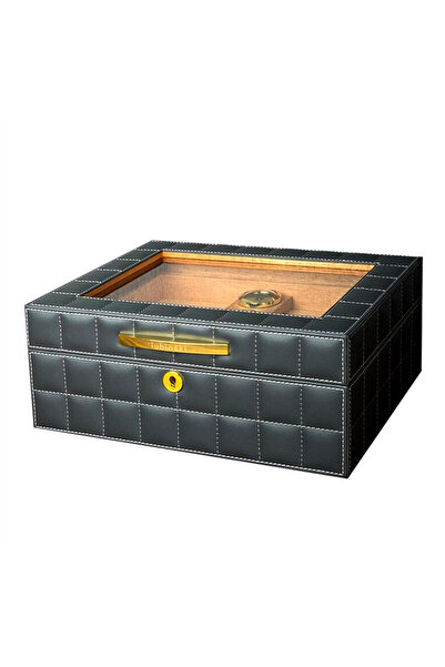 Lubinski Deri Camlı Humidor Puro Kutusu Gri 50s