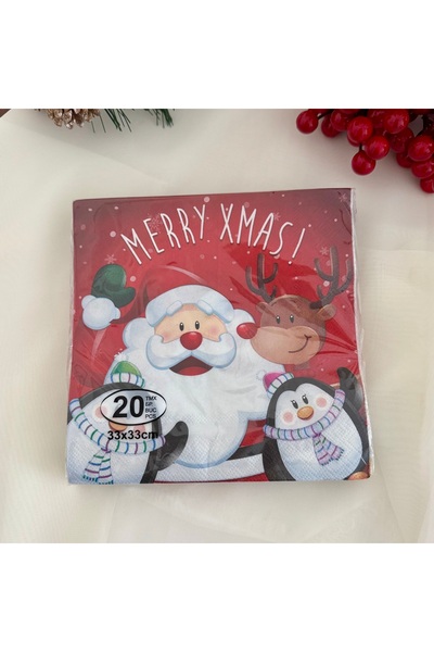 takı tutkum New Year Christmas Santa Claus and Cute Penguin Friends Patterned Napkin 20Pcs