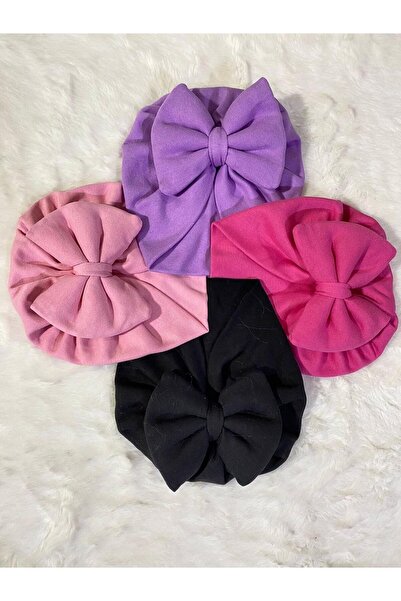 ENİA BABY Solid Color Bow Baby Bonnet Set