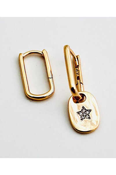 juleeco Yıldız Pul Tek Sallantılı Rose Rodyum Küpe(XP)(1,5x1cm)