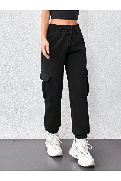 FİTGO Ženske crne trenerke - paket od Kargo džep komada