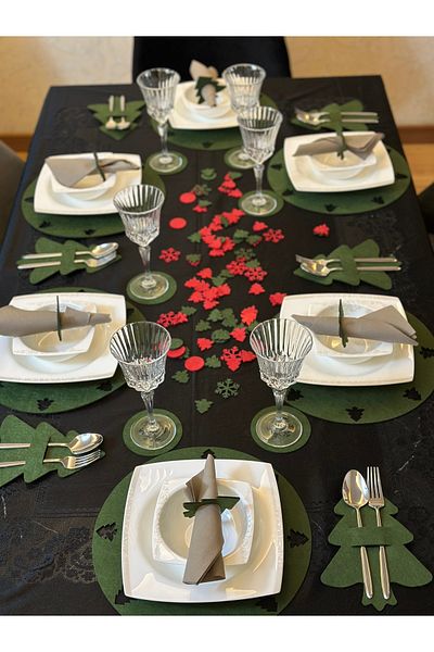 Bellacasa Green Christmas Themed 12-Person American Serving - Tableware and Dinnerware Set