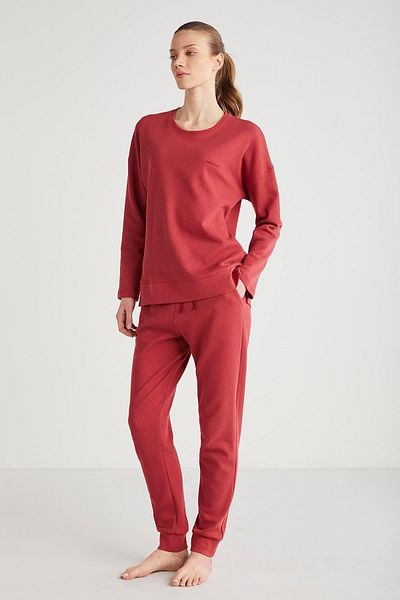 Catherine's Women's Long Sleeve Burgundy Pajamas Suit C1T3N6O2