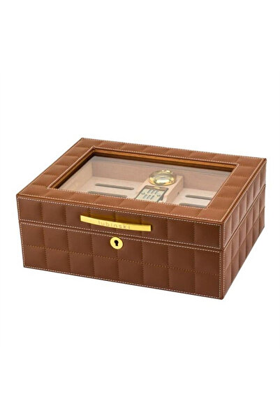Lubinski Deri Camlı Humidor Puro Kutusu Kahve 50s