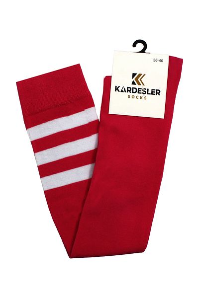 KARDEŞLER ÇORAP Памучни чорапи над коляното с бели райета и червени мотиви