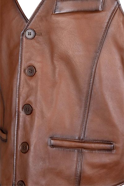 Tamer Tanca Men's Genuine Leather Taba Vest Leather Coat