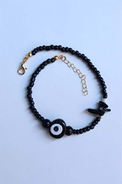 Sose Moda Black Evil Eye Bead Detailed Bead Anklet