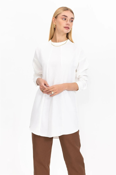 SEÇİL Tunica de dama cu maneca lunga si guler rotund - Ecru
