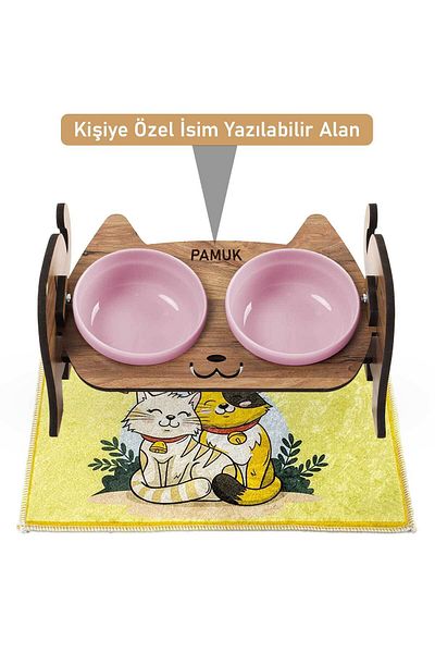 GOBYPET Custom Name Printed Wooden Cat Food Ceramic Water Bowl - Gift Cat Rug
