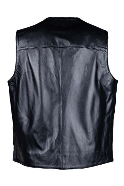 Tamer Tanca Erkek Hakiki Deri Siyah Yelek Deri Mont