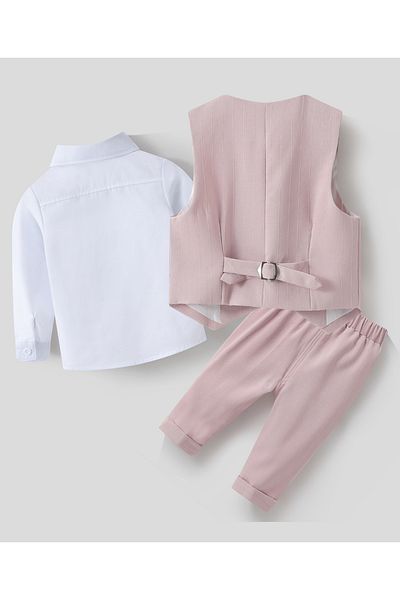 Kookie Kids 3 Piece Suit With Solid Shirt Waistcoat Trousers & Bow Tie - Pink