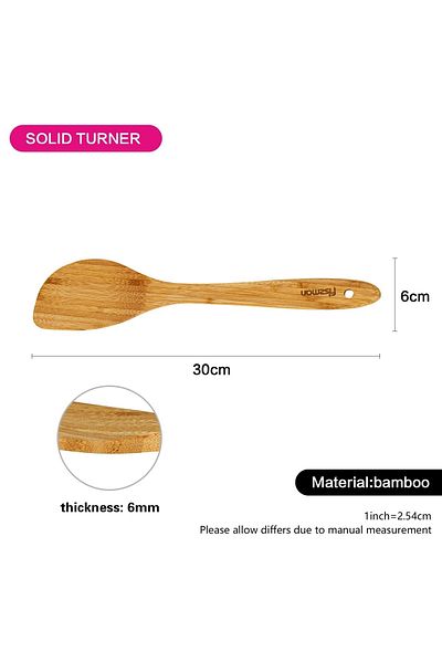 Fissman Wooden Turner 30cm, Anti-scratch Bamboo Flat Turner with Hanging Hole for Cooking, Baking