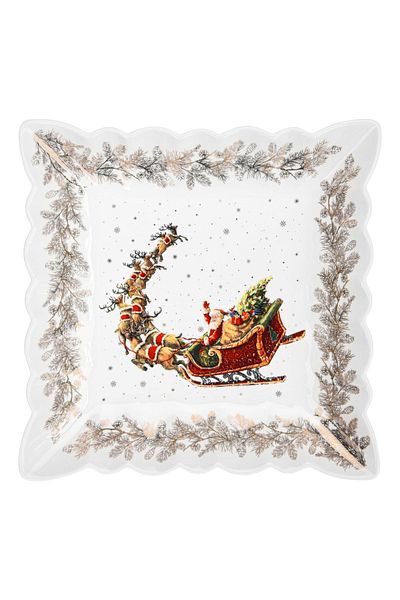 Fissman Square Shape Serving Dish 22.5cm Porcelain Christmas Printed Dish, Perfect Gift on Christmas