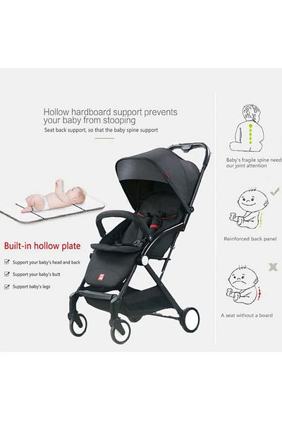 BabyCara عربة أطفال خفيفة الوزن وصغيرة الحجم وسهلة الطي والسفر والحمل على متن الطائرة، باللون الأسود