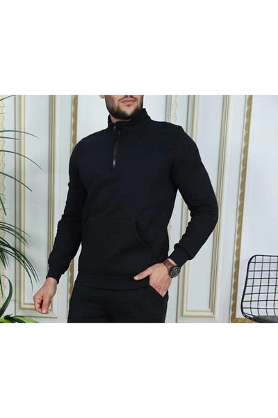EXSPORT 3 Thread Half Zippered Cotton Winter Stand Collar Sweatshirt