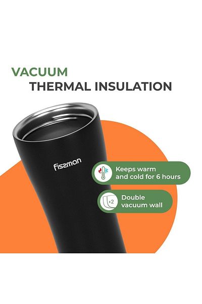 Fissman Vacuum Insulated Bottle 420mL, Double Wall Stainless Steel Vacuum Travel Bottle Black