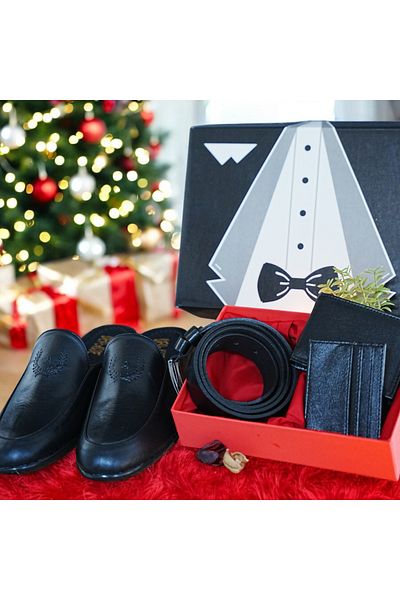 MARQUE SOSYETHEPAZARI Groom's Bundle Dowry Slippers - Faux Leather Belt and Wallet Card Holder Accessory Set