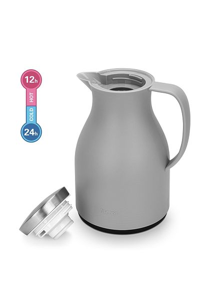 Fissman Vacuum Insulated Flask, 1000 ml, Modern Dallah, Stainless Steel Lid Grey