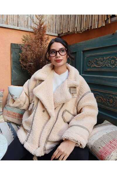 MODA DURAĞI Kruvaze Yaka ZR Model Premium Biyeli Cepli Peluş Mont