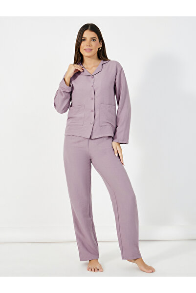 Styli Front Double Pockets Shirt & Pants Pyjama Set