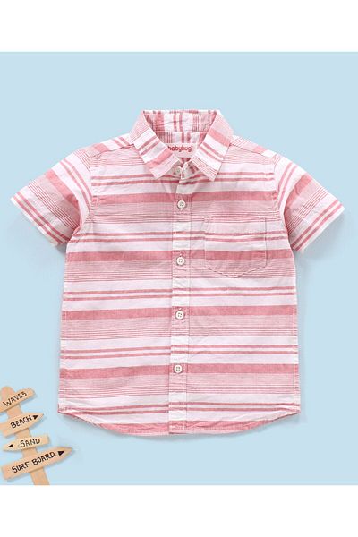 Babyhug Babyhug 100% Cotton Half Sleeves Striped Shirt- Red