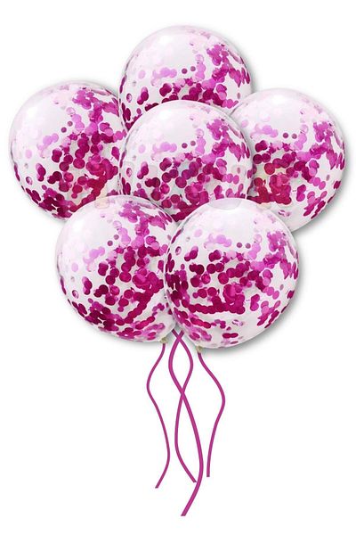 Ezgi Party Store 20 Pieces 30 cm Fuchsia and Clear Metallic Sequin Balloon Set - Dark Pink