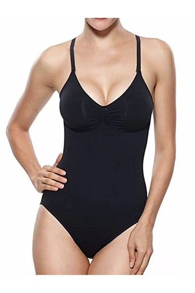 SAUNA SUIT Mamey Model Black Sports Corset Bodysuit with Snap Fastener and Push up Effect