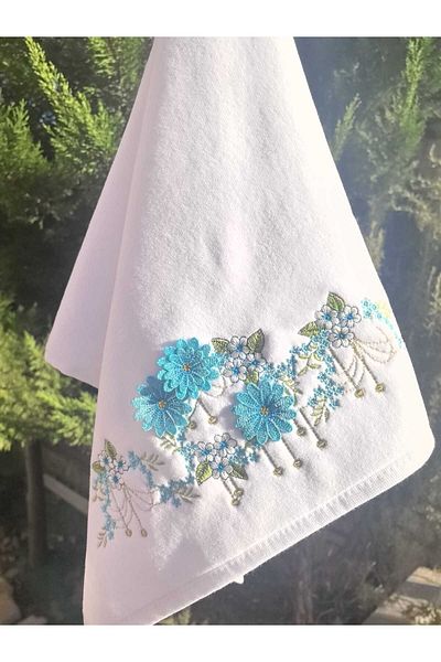 Peacock 3D Embroidered 100% Cotton Hand Towel Suitable for Dowry Gift 50X90 (2600Gr)