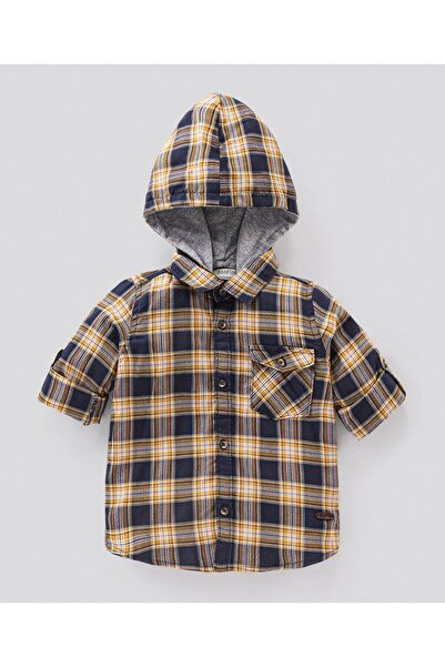 Bonfino Full Sleeves Checks Hooded  Shirt - Yellow Blue