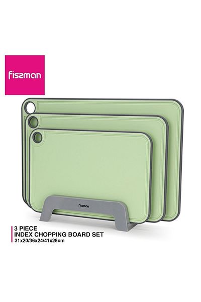 Fissman ألواح تقطيع 3 قطع 41x28 سم. 36x24 سم. 31x20 سم مع حامل بلاستيك أخضر + TPR