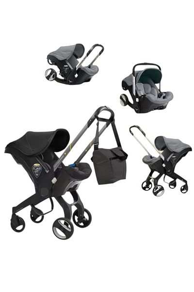 BabyCara Baby Stroller With 2 Organizer Bag Lightweight Foldable Multi-function 4-in-1 Two Way 3 Years Black