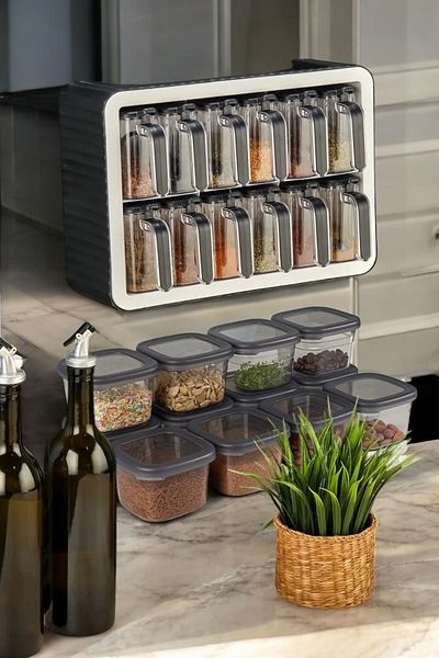 welcomein 24 Pieces Set - 12 Stand Spice Rack 550ml Storage Container with Spoon 12 Gift Tags