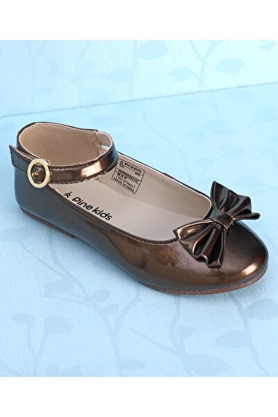 Pine kids Ballerinas with Velcro Closure & Bow Applique- Golden