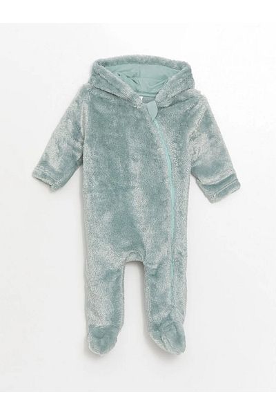LC Waikiki Lcw Baby Blue Hooded Plush Baby Boy Romper