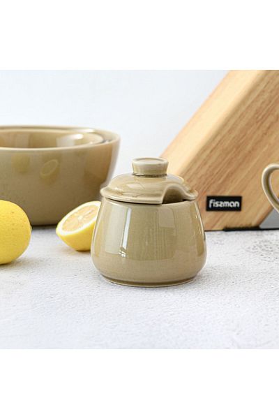 Fissman Sugar Bowl 9x9x9.3cm 250ml Beige Crackle Ceramic