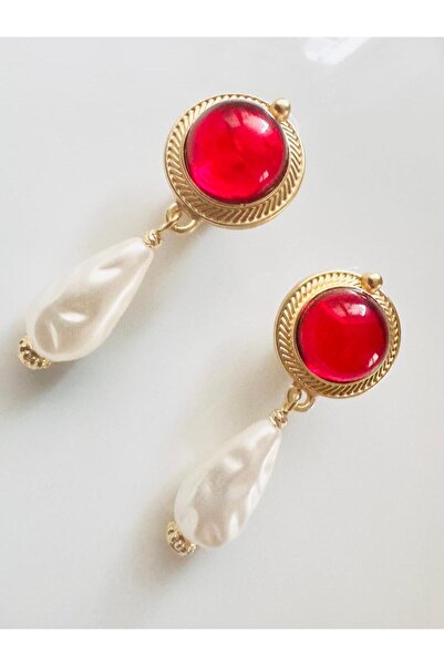 DEVİ fashion Yılbaşı Vintage Inci Küpe 5 Cm