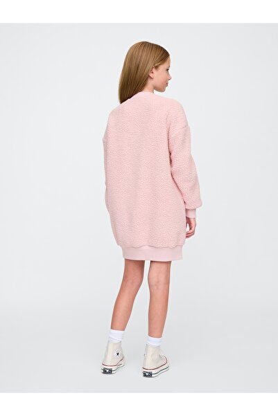 GAP Kız Çocuk Pembe Gap Logo Sherpa Sweatshirt Elbise