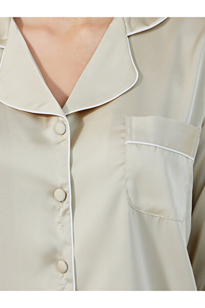 Styli Solid Piped Button Through Shirt & Pyjama Set