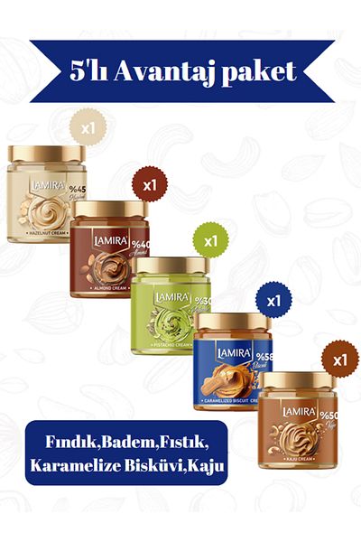 LAMİRA Lamira Cream Advantage Package: Almonds, Peanuts, Hazelnuts, Cashews, Biscuits & Caramel