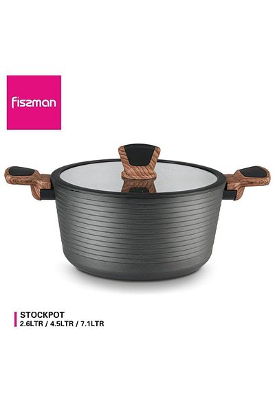 Fissman Stockpot  w/ Glass Lid  Aluminum Diamond Series Series Non-Stick Coating 20x10cm/2.6LTR