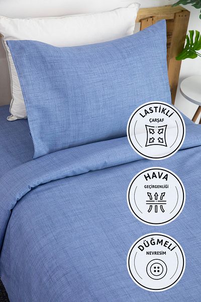 FAVORA Set cuvertură de pilota unică Vega Cotton Ranforce cu cearșaf elastic - Indigo