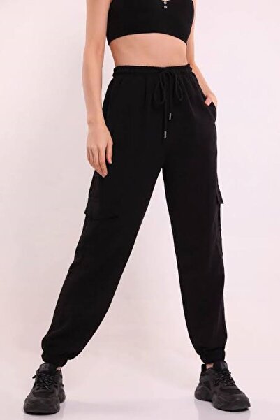 FİTGO Γυναικείο φούτερ μαύρο Cargo Pocket