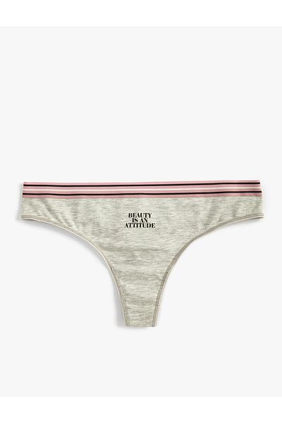 Koton Thong Panties Slogan Printed Ribbed