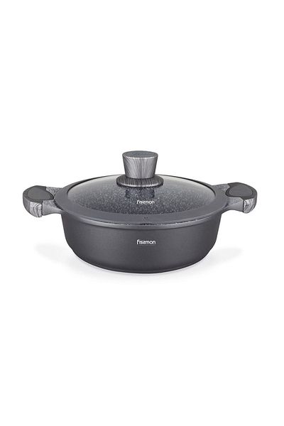 Fissman Shallow Casserole Black/Grey 28x8cm/4.1L Aluminum w/ Induction Bottom Non Stick Coating