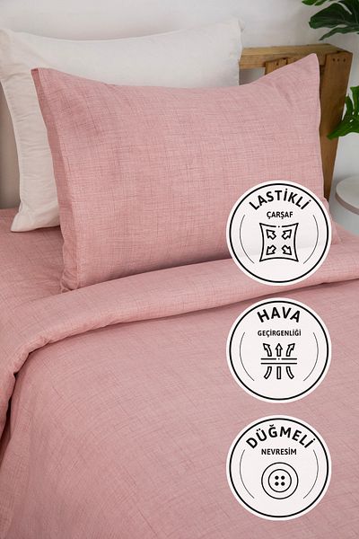 FAVORA Set cuvertură de pilota unică Vega Cotton Ranforce cu cearșaf elastic - Pulbere